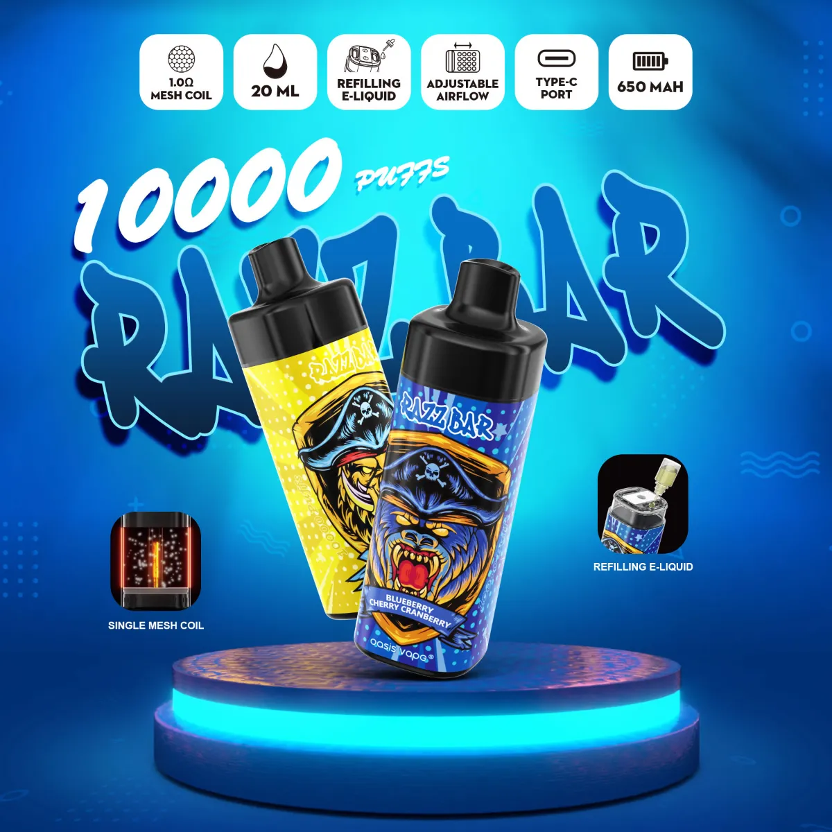 Razz Bar Puffs Display Disposable Vape device detail