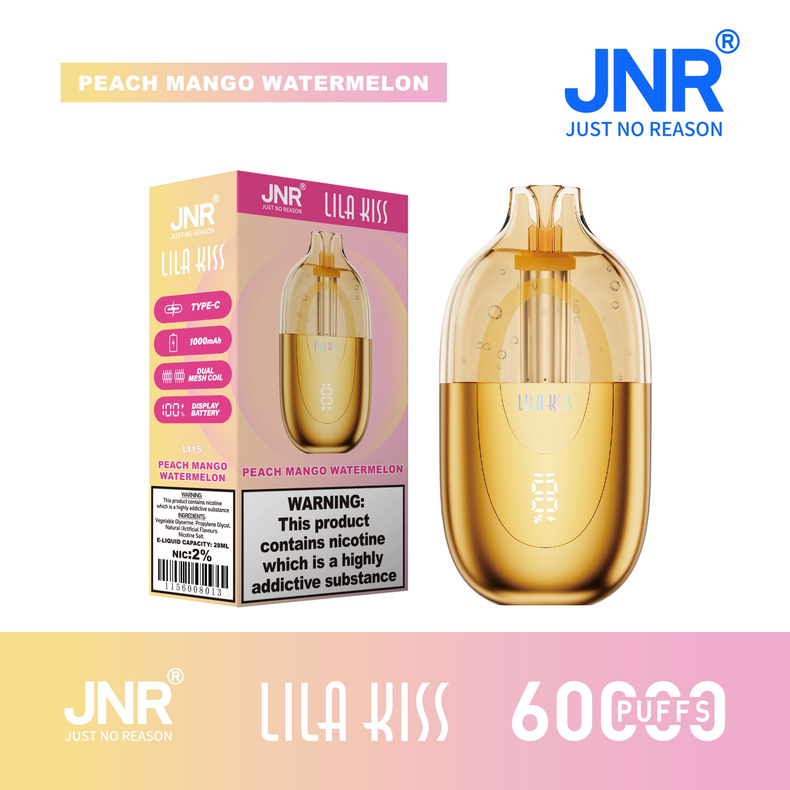 Jnr Lila Kiss Peach Disposable Vape device detail