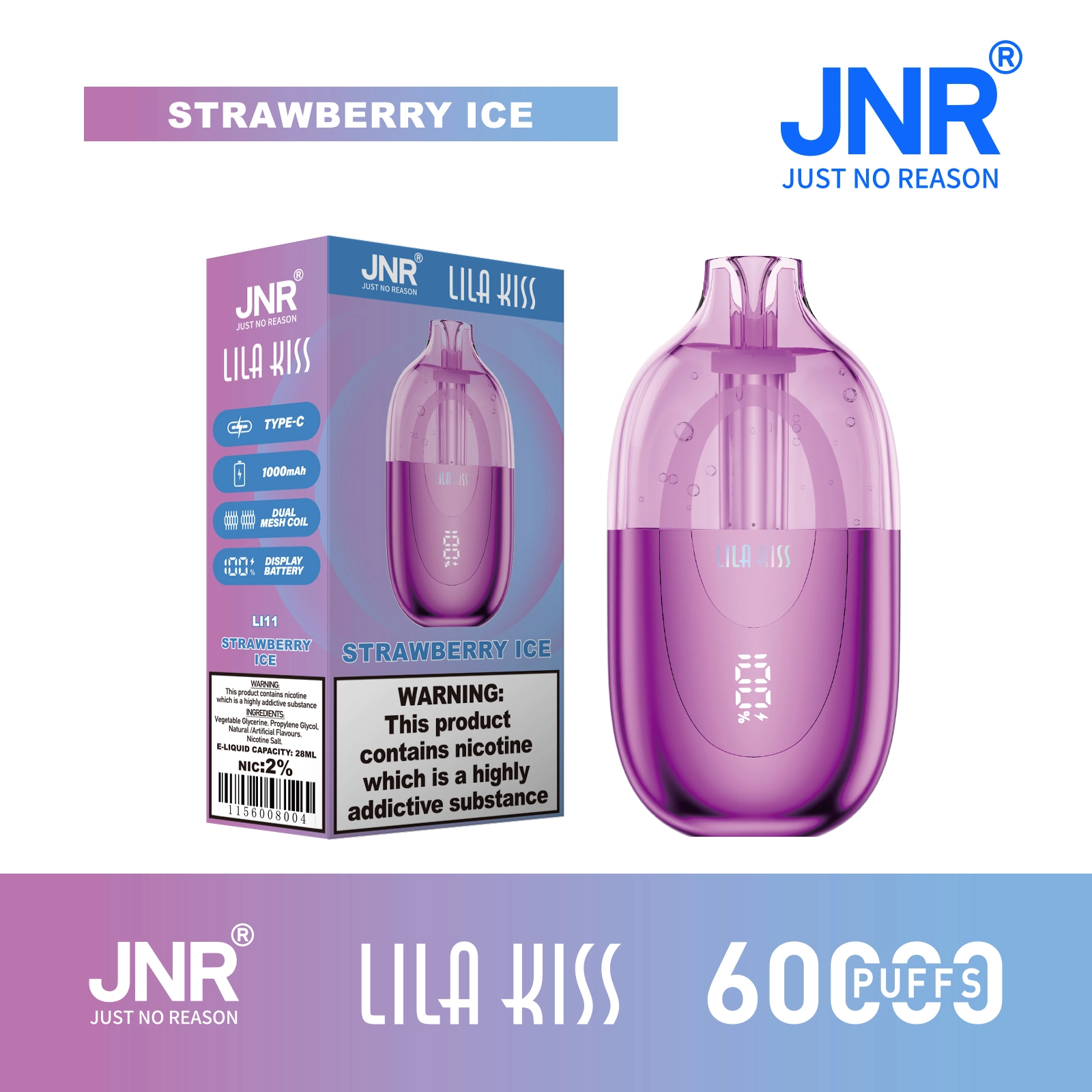 Jnr Lila Kiss Strawberry Disposable Vape device