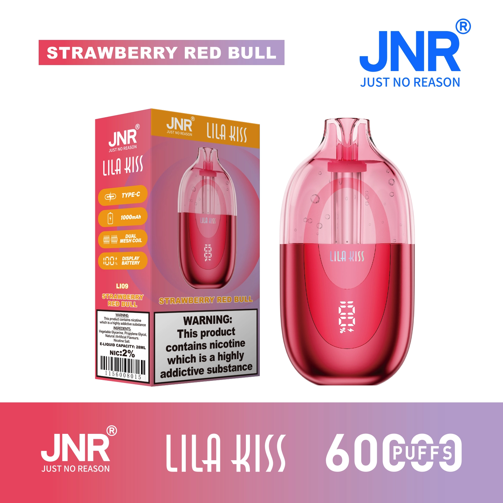 Jnr Lila Kiss Strawberry Disposable Vape device design