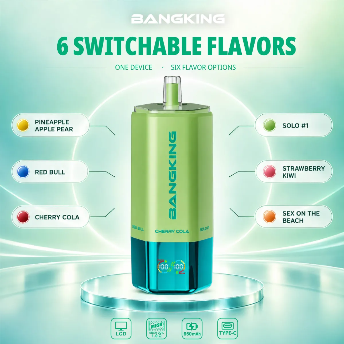 Bang King 360k 6in1 Disposable Vape device view
