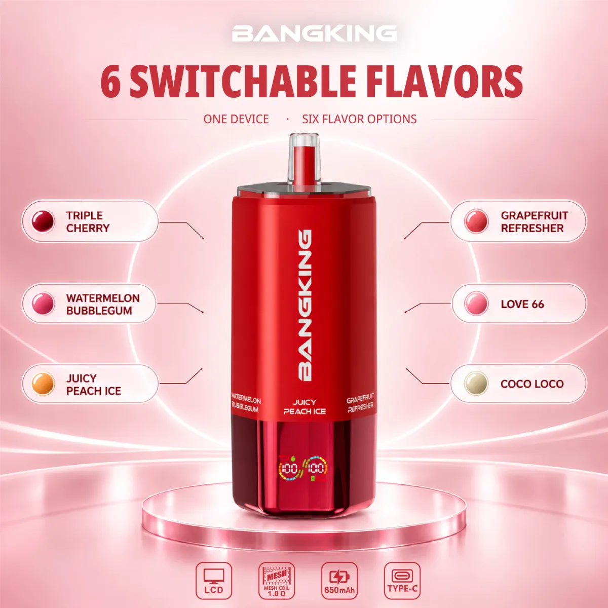 Bang King 360k 6in1 Disposable Vape device image