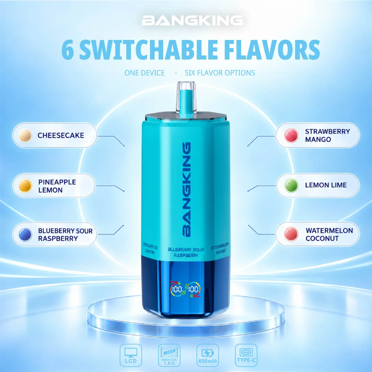 Bang King 360k 6in1 Disposable Vape device design