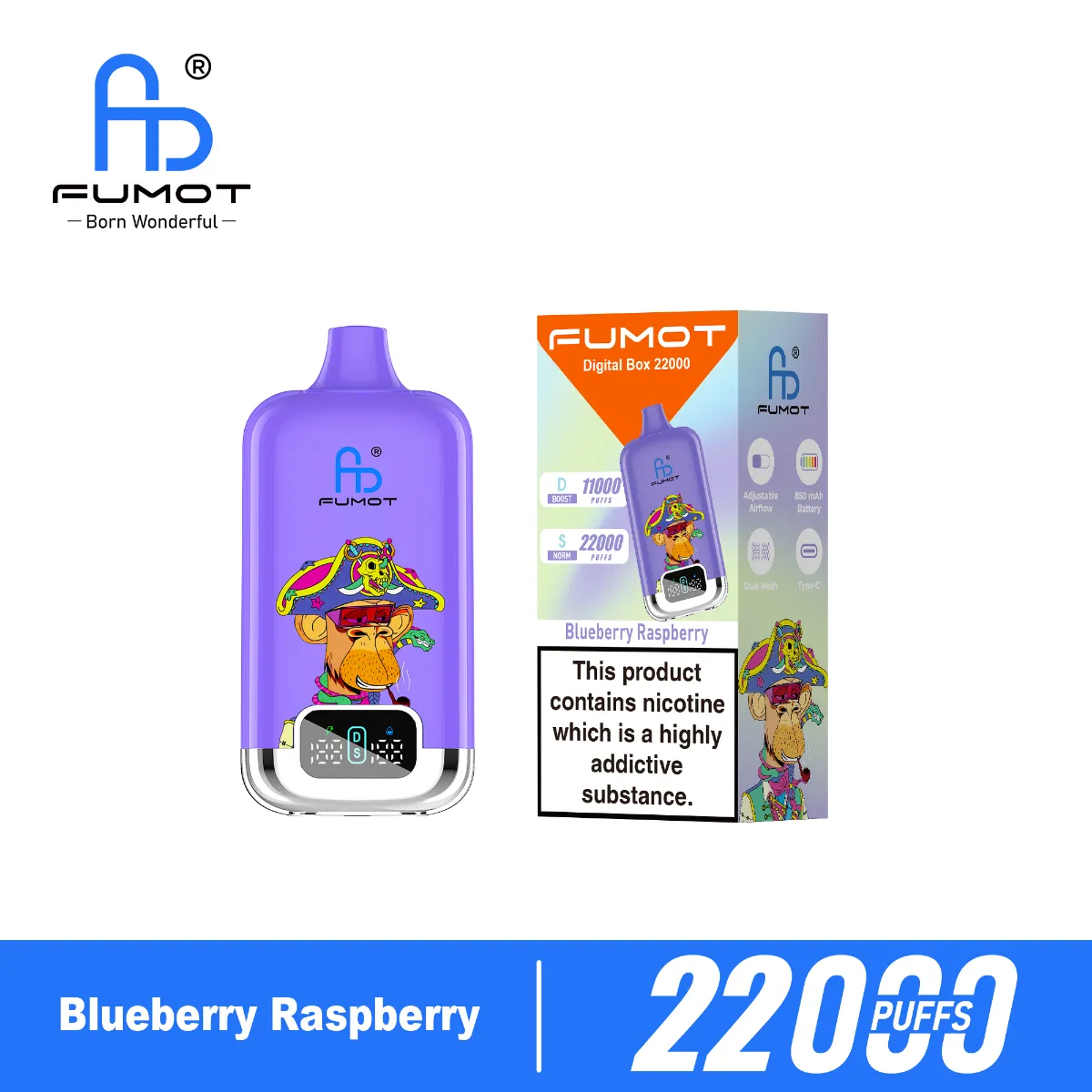 Fumot Digital Blueberry Raspberry Disposable Vape device