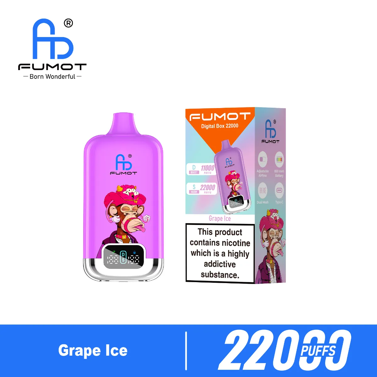 Fumot Digital Grape Ice Disposable Vape device
