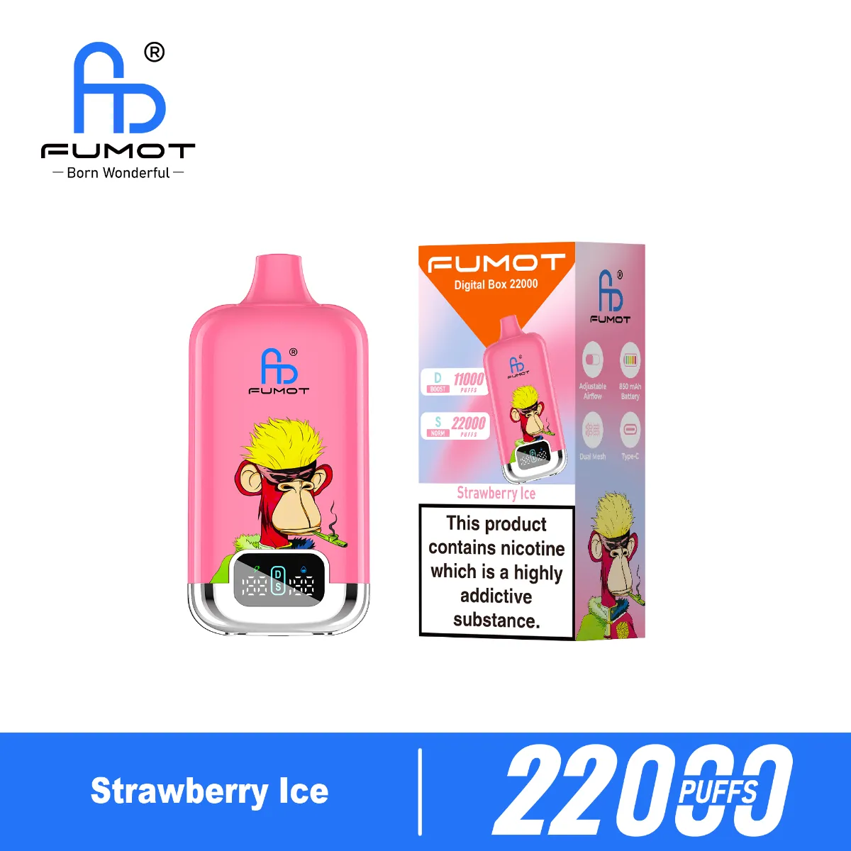Fumot Digital Strawberry Ice Disposable Vape device